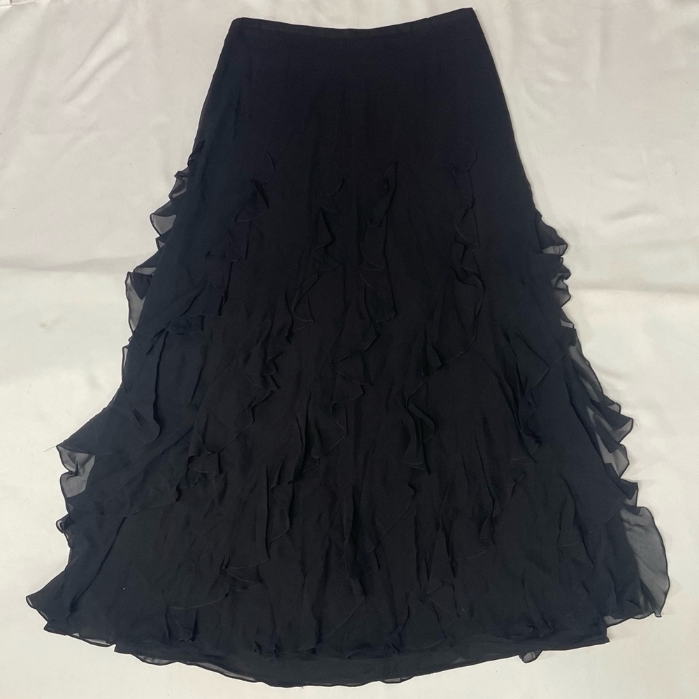 Black Ruffle Maxi Skirt tiered ruffle flowing style size 14 Kay Unger tall women